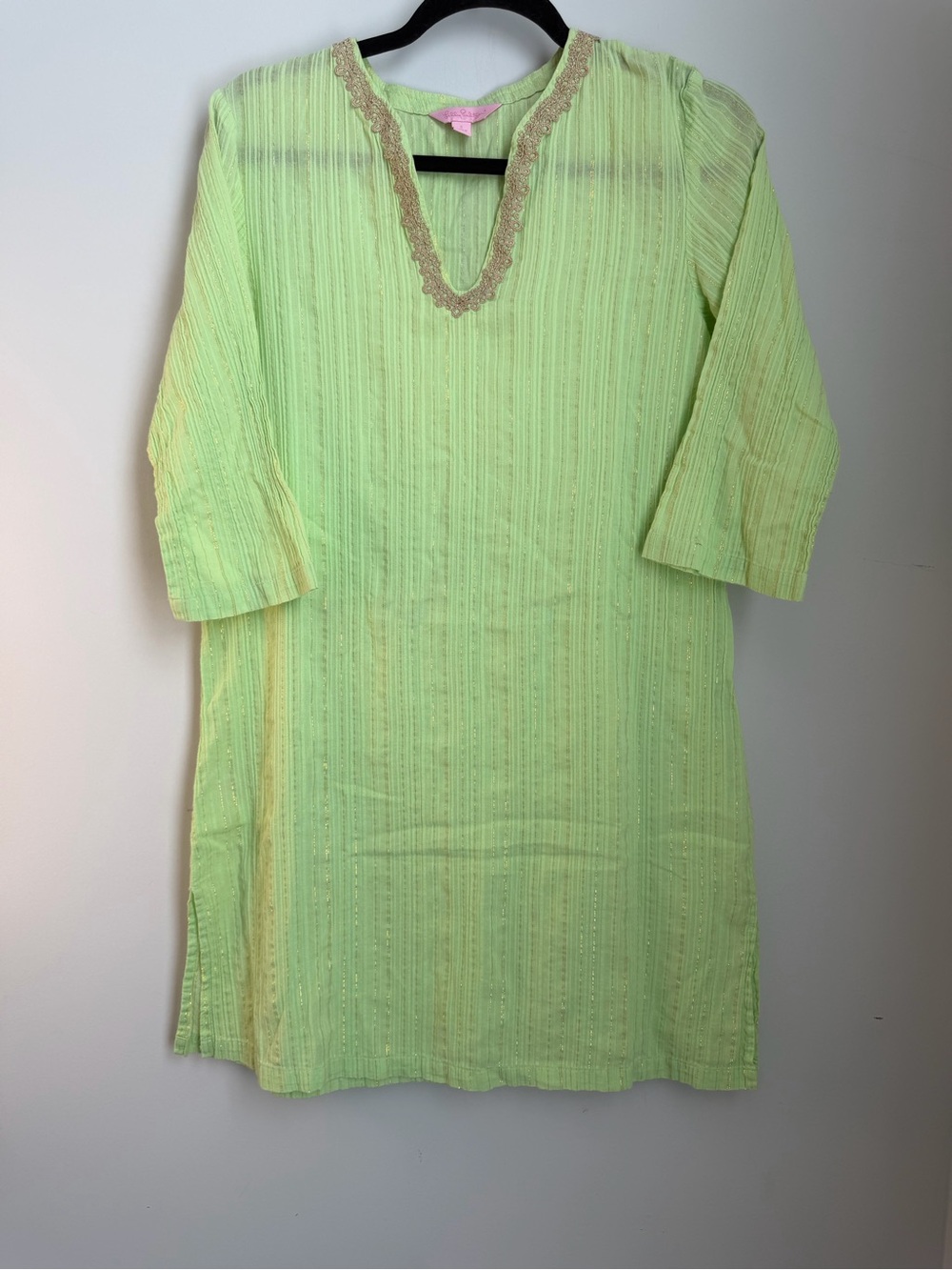 Lilly Pulitzer Lime Green Metallic Stripe Tunic Cover Up Dress Small - Picture 2 of 7